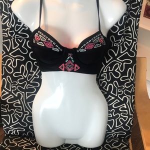 Super cute black embroidered bustier style bikini top